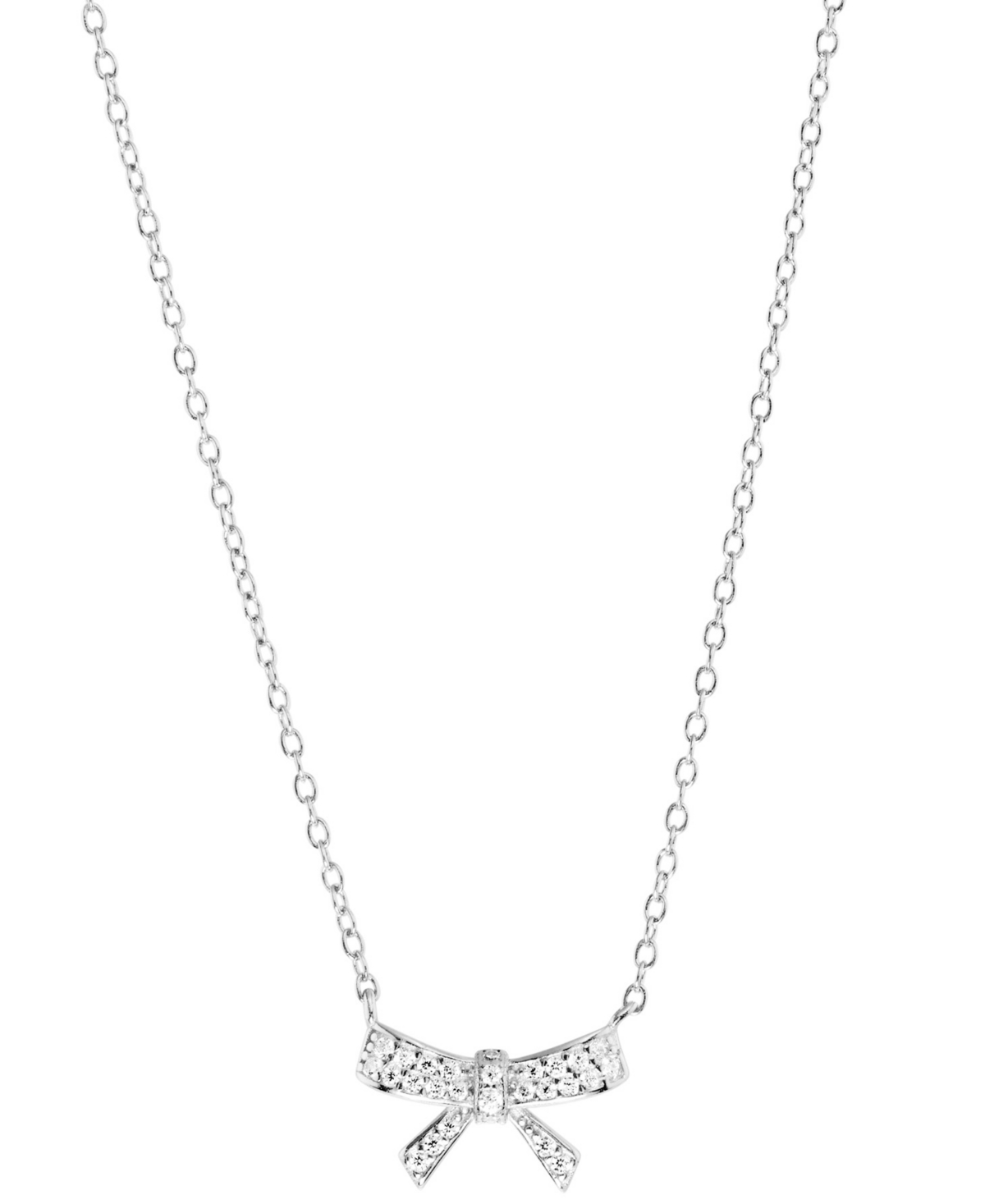 Macy's Cubic Zirconia Pave Bow Pendant Necklace In Sterling Silver, 16" + 3" Extender (also Available In 14 In Silver