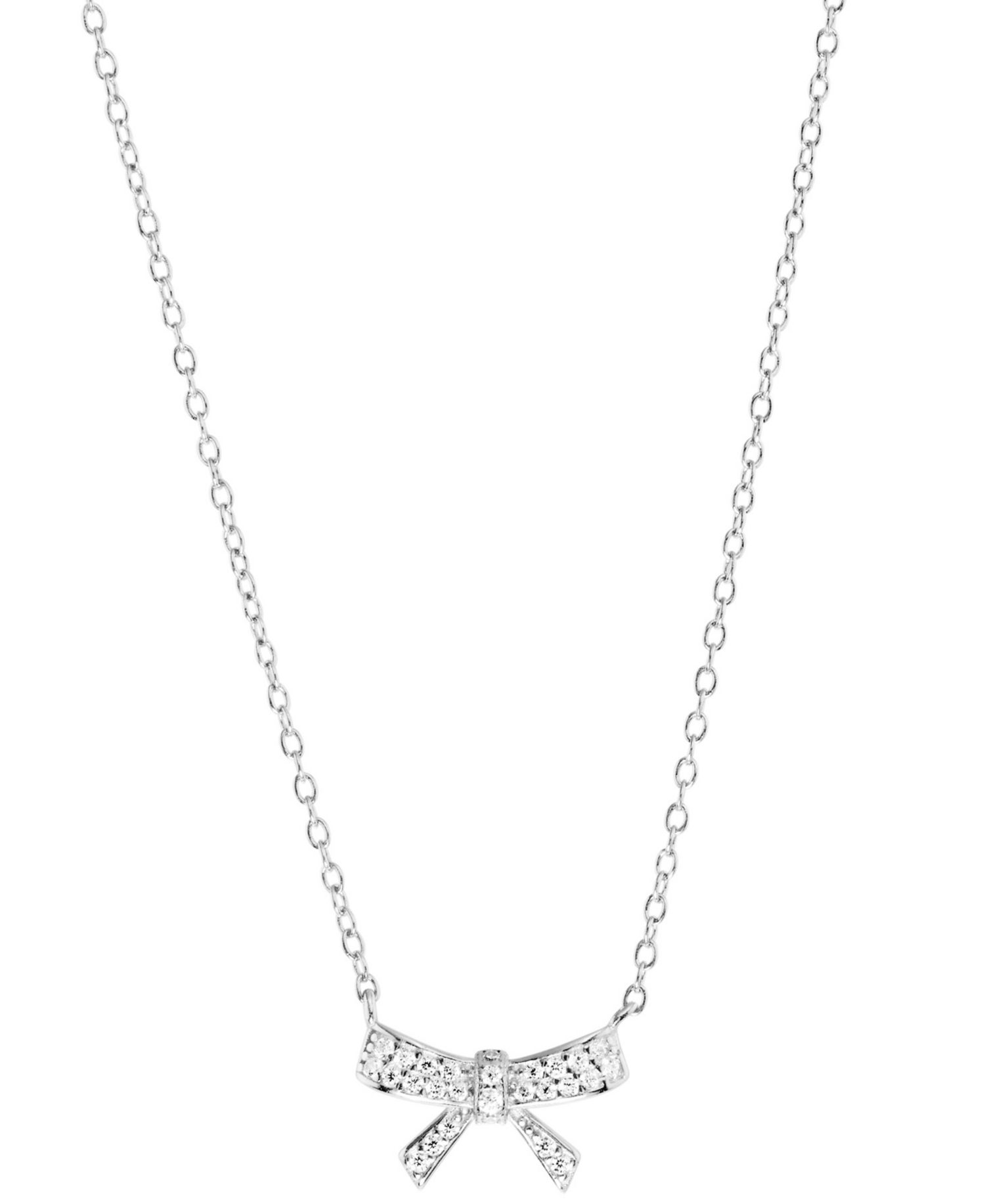 Cubic Zirconia Pav&eacute; Bow Pendant Necklace in Sterling Silver, 16" + 3" extender (Also Available in 14k Gold over Sterling Silver)