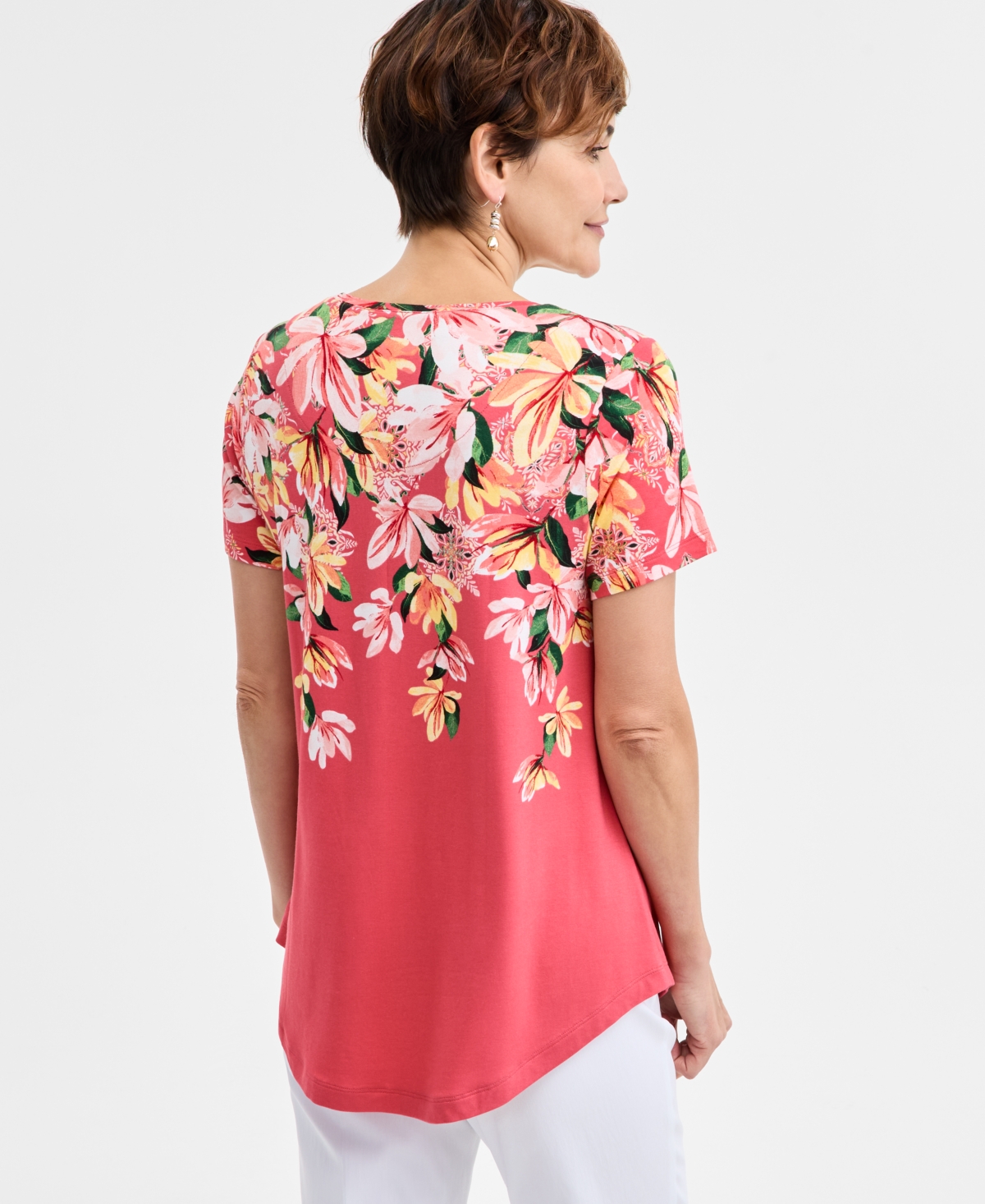 Jm Collection Women's Printed Scoop-Neck Short Sleeve Top, Exclusively at Macy's