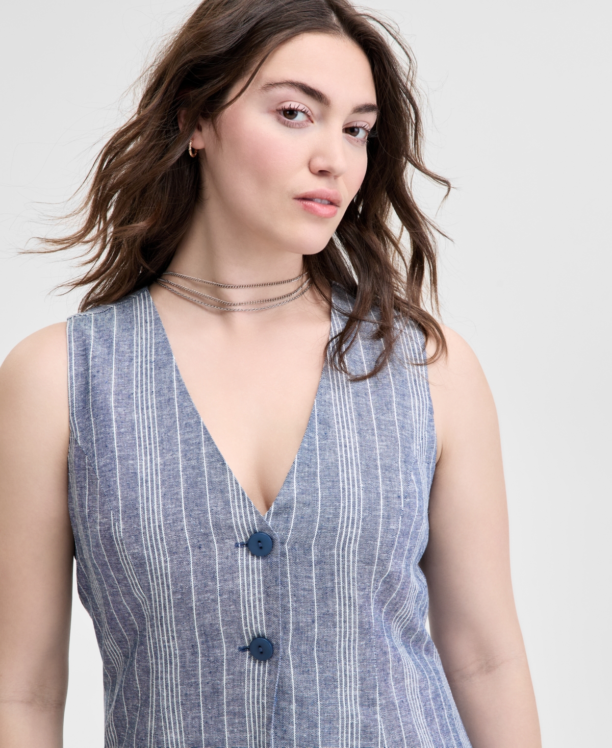 AND NOW THIS WOMEN'S STRIPED SLEEVELESS DOUBLE-BUTTON VEST, EXCLUSIVELY AT MACY'S 