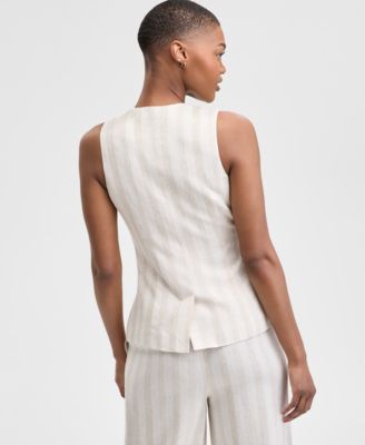 Petite Striped Sleeveless Double-Button Vest, Exclusively at Macy's