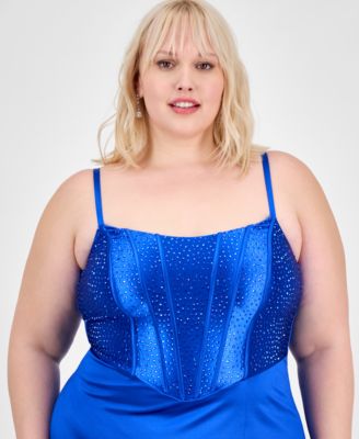 Trendy Plus Size Embellished Corset Sleeveless Gown, Created for Macy's