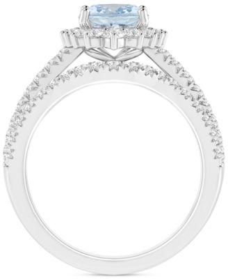 Aquamarine (1-1/2 ct. t.w.) & Diamond (7/8 ct. t.w.) Oval Halo Bridal Set in 14k White Gold