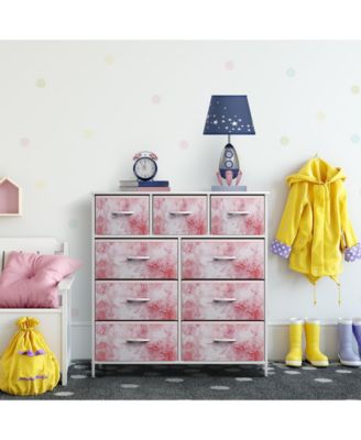 9 Drawers Dresser - Furniture Storage for Bedroom, Closet, Office Organization - Steel Frame, Wood Top, Fabric Bins