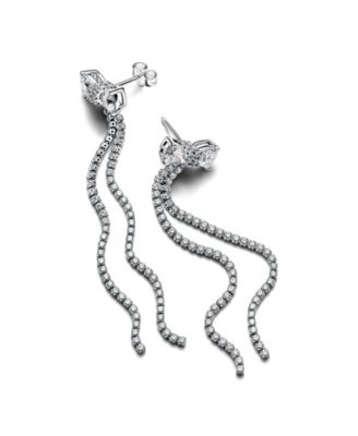 Sterling Silver Pav&eacute; Bow Drop Earrings