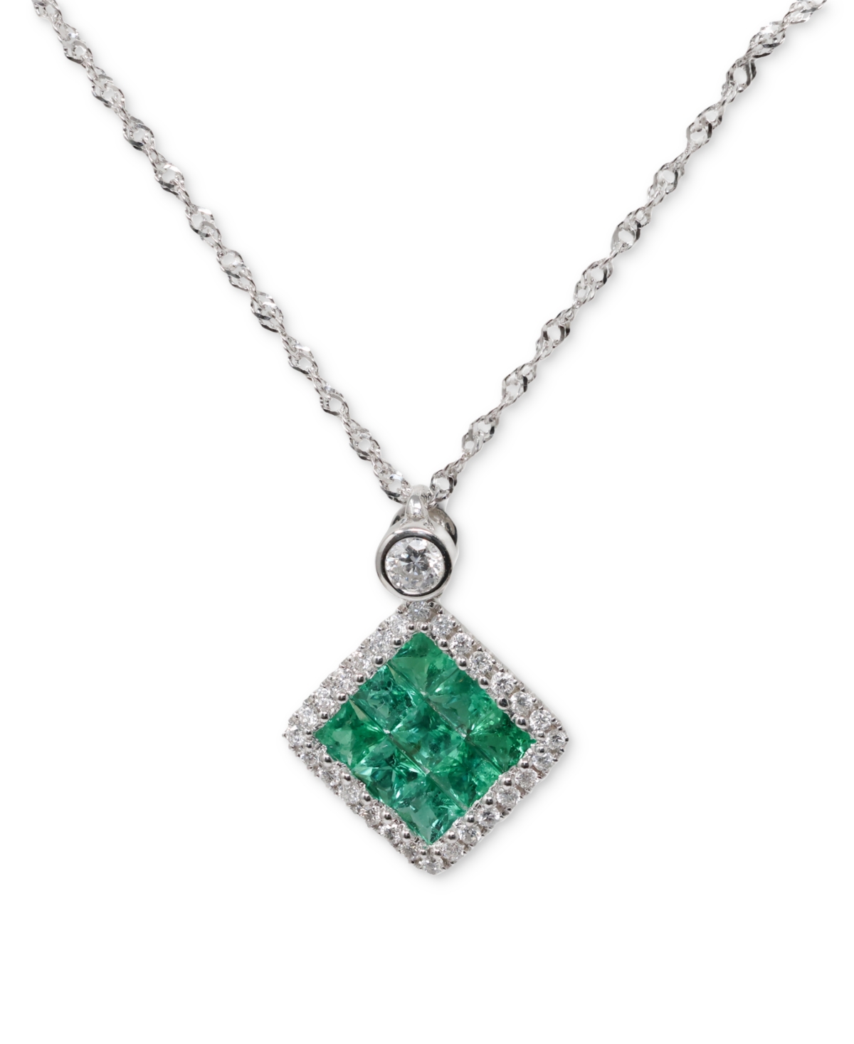 MACY'S PRINCESS CUT EMERALD (1/2 CT. T.W.) & DIAMOND (1/8 CT. T.W.) PENDANT NECKLACE IN 14K WHITE GOLD OR Y 