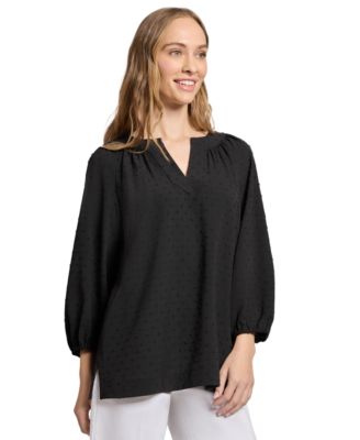Women's 3 Quarter Sleeve Notch Neck Popover Dotted Blouse 