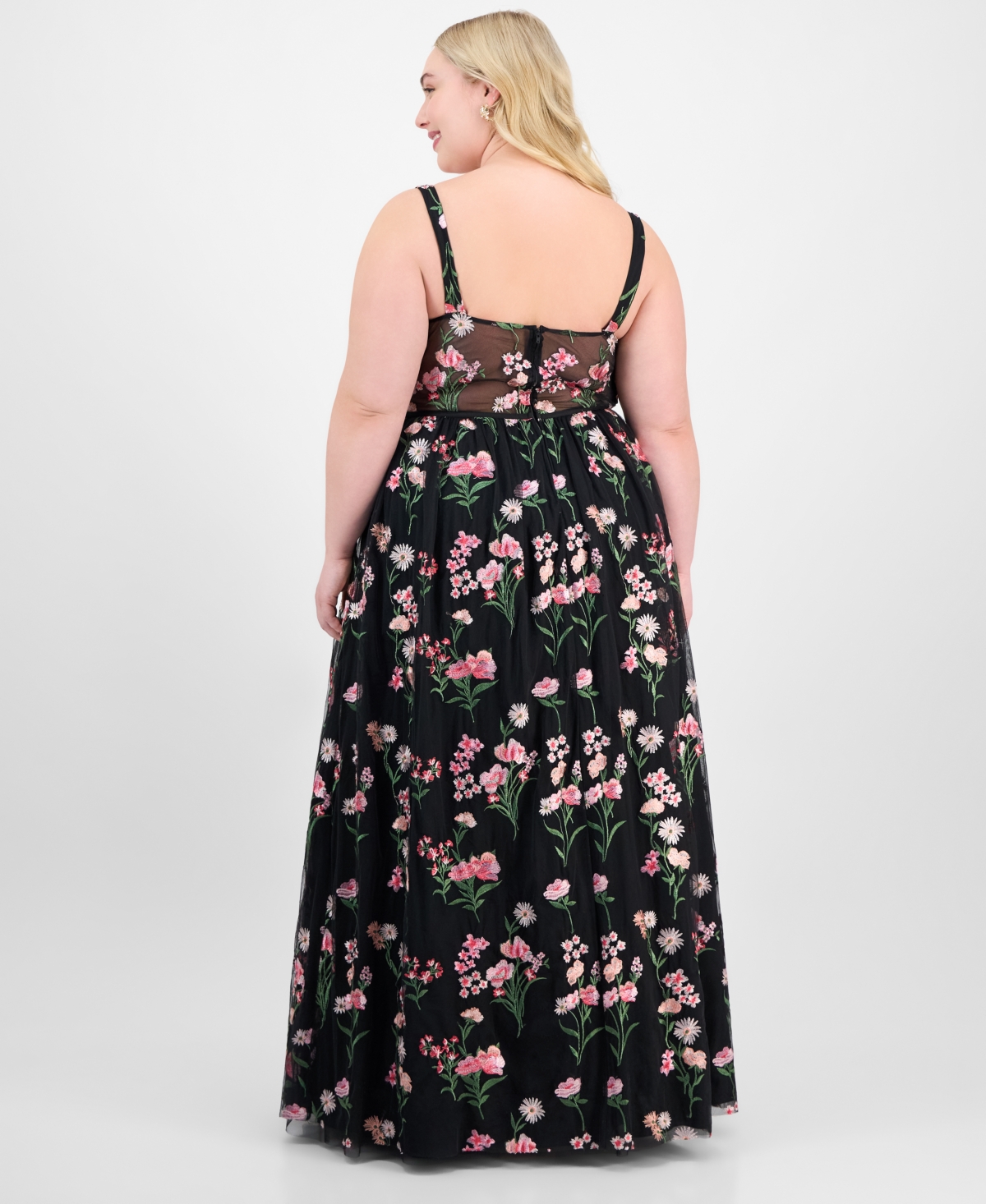 CITY STUDIOS TRENDY PLUS SIZE EMBROIDERED TULLE SLEEVELESS GOWN, CREATED FOR MACY'S 