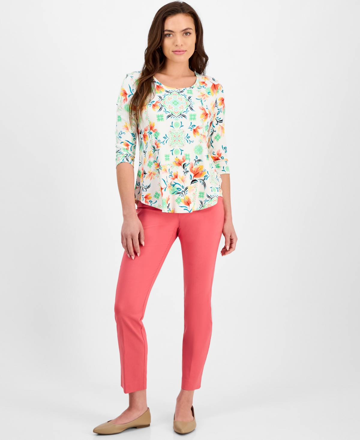 JM COLLECTION PETITE 3/4-SLEEVE TOP, EXCLUSIVELY AT MACY'S 