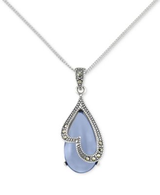 Macy's - Marcasite & Purple Glass Stone 18" Pendant Necklace in Sterling Silver