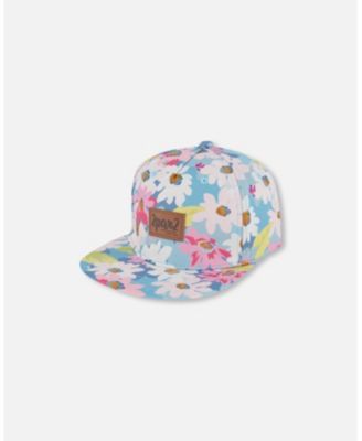 Printed Cap White, Pink, And Green Flowers