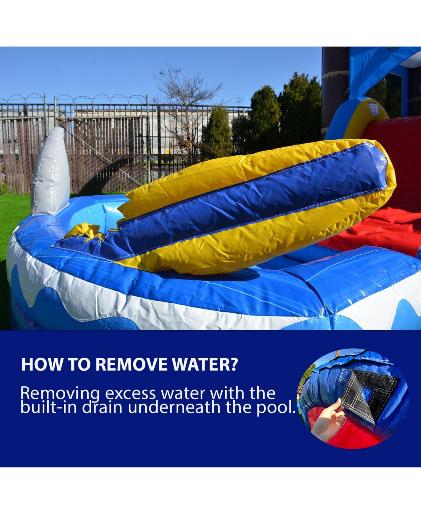 Детская игрушка HERO Kiddo Ocean Shark Vinyl Commercial Grade Bounce House Water Slide Combo with Attached Splash Pool, Up to 6 Users, Ages 3+, цвет: Синий / Красный — фото 3