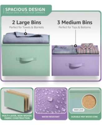 Dresser with 5 Drawers - Storage Chest Organizer with Steel Frame, Wood Top, Handles, Fabric Bins