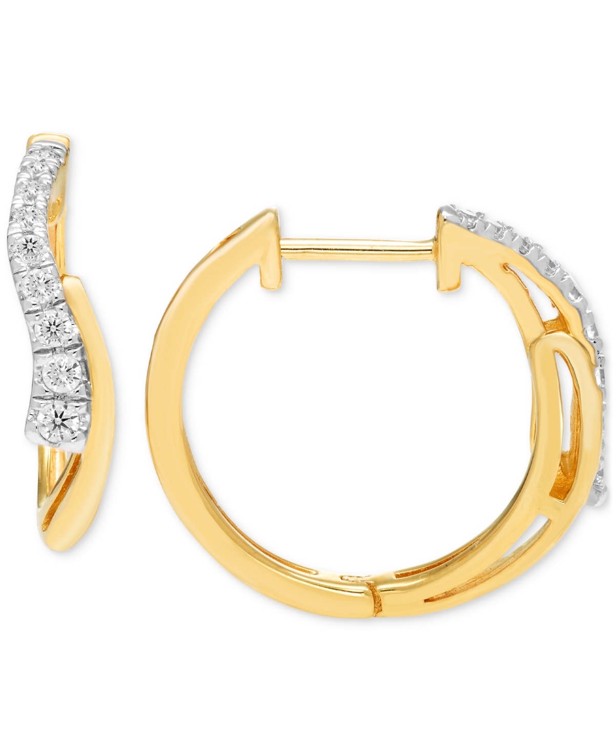 Macy's Diamond Swirl Small Hoop Earrings (1/4 Ct. T.w.) In 10k Gold, 0.7" In Yellow Gol