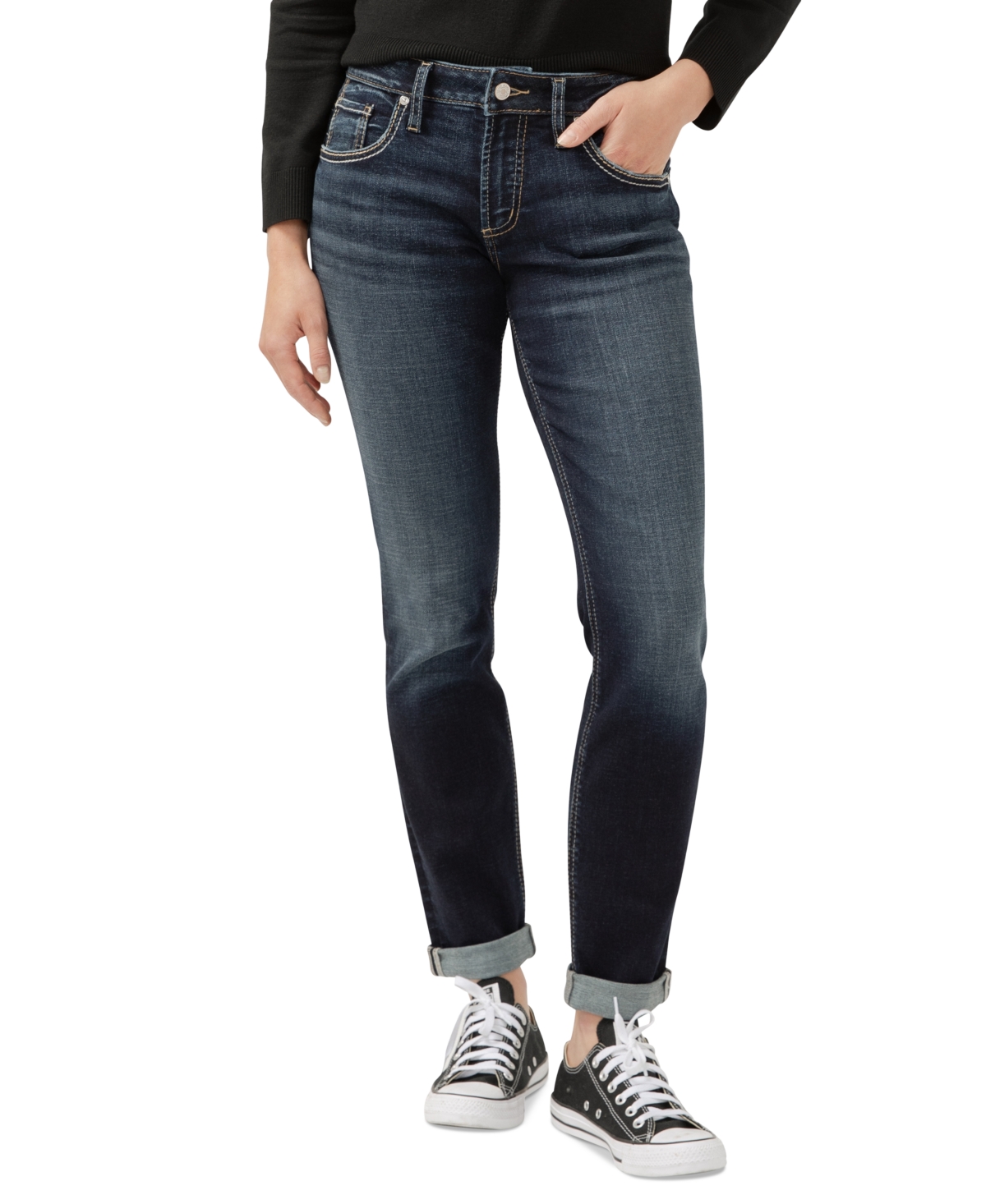Shop Silver Jeans Co. Women's Boyfriend Mid-rise Slim-leg Jeans In Indigo