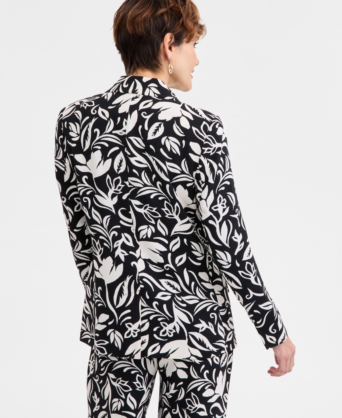 Shop Jm Collection Women's Printed Blazer, Exclusively At Macy's In Deep Black