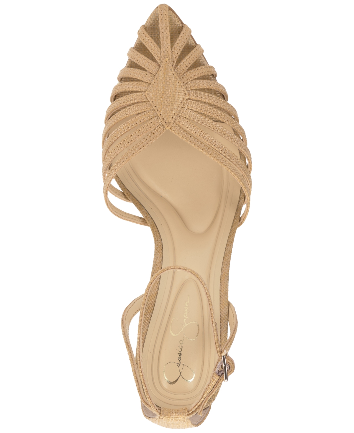 Jessica Simpson Paveri Ankle Strap Pointed Toe Pump In Natural Raffia Multi