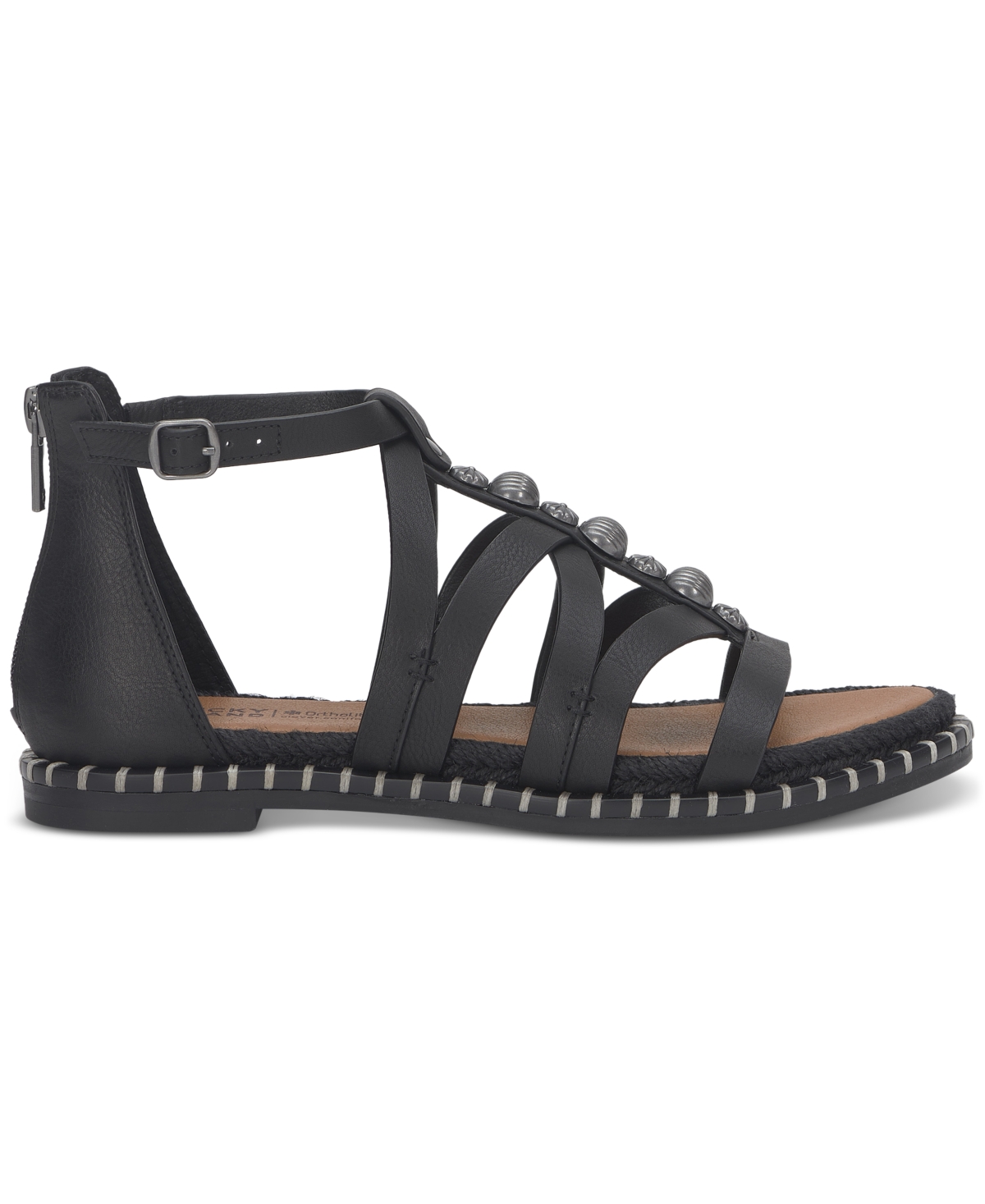 Shop Lucky Brand Women's Korina Embellished Strappy Gladiator Flat Sandals In Black Burnished Leather