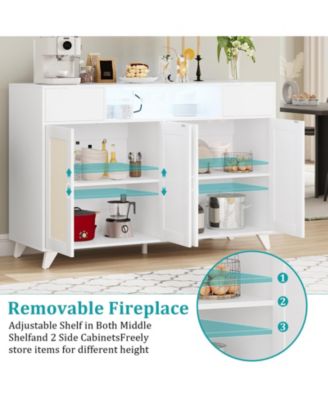 Sideboard Buffet Cabinet, 4 Rattan Doors 2 Drawers Accent Storage Cabinet