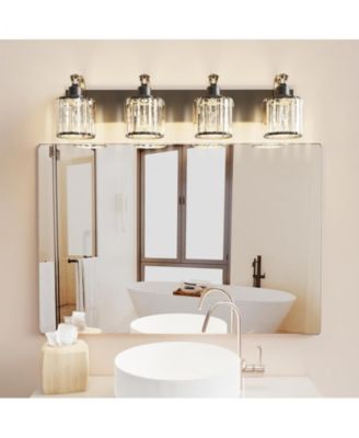 34"L x 10"W x 9"H Modern Crystal Bathroom Vanity Lights Black Bathroom Light Fixtures Crystal Vanity Shower Lights Over Mirror