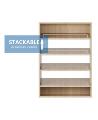 Modular Storage Angled Shelves, Wood Closet Organizer Adjustable, Stacking, Shoe Shelf Unit with 4 Shelves