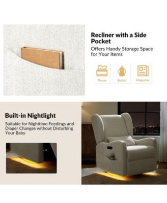 Rosalina Modern Recliner with Built-In Nightlight and Wooden Base