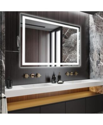LED Bathroom Mirror 48x36 inch with Front and Backlight, Stepless Dimmable Wall Mirrors with Anti-Fog, Shatter-Proof, Memory, 3 Colors, Double LED Vanity Mirror