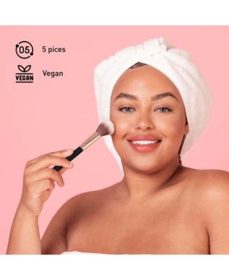 Beauty Essentials Bundle - Advanced Facial and Body Cleansing Brush, Studio Makeup Brush Set, Slant Tip Tweezer, and Eyelash Curler