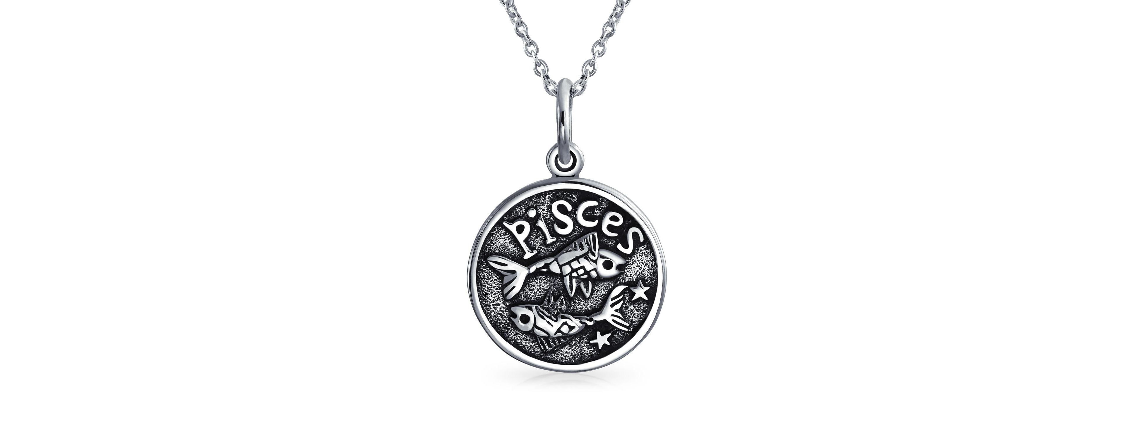 Bling Jewelry Sterling Silver Pisces Zodiac Medallion Pendant Necklace