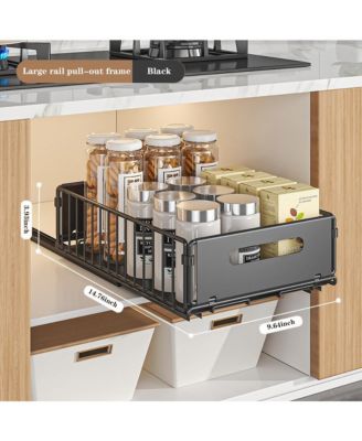 2pcs Pull Out Cabinet Organizer, Expandable Kitchen Drawers, Heavy Duty Slide Out Storage Basket With Adhesive Film, Under Sink Cabinet Storage Shelf For Bathroom  