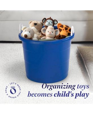 18 Gal Plastic Open Storage Round Utility Tub with Handles, Blue (2 Pack)