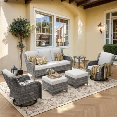 6 Pcs Outdoor Patio Furniture Set,High Back Sofa and Swivel Chairs Set