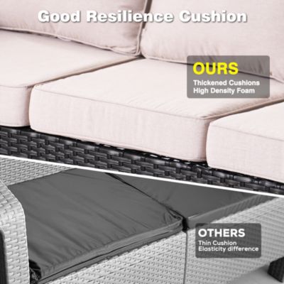 Outdoor Furniture Patio Furniture Conversation Set 5 Pieces All Weather Wicker High Back Couch with Ottomans