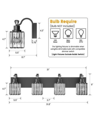 Modern Crystal Bathroom Vanity Lights Black Bathroom Light Fixtures Crystal Vanity Shower Lights Over Mirror, Mirror Glass Crystal Bathroom Vanity Lighting Fixtures