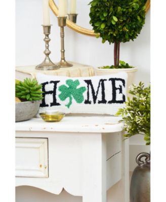 St. Patrick's Day 3 Leaf Clover Shamrock "Home" Small/Petite Accent Pillow, 6" x 12"
