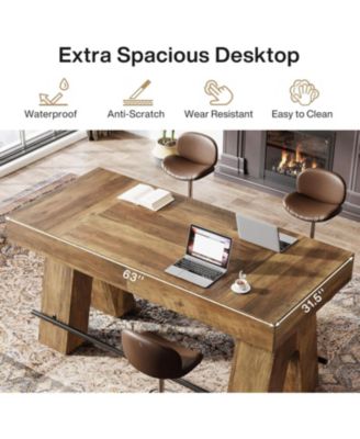 63-Inch Bar Table – 1 Pc, Wood & Metal, Footrest, Rectangular High Top Counter Height Dining Table