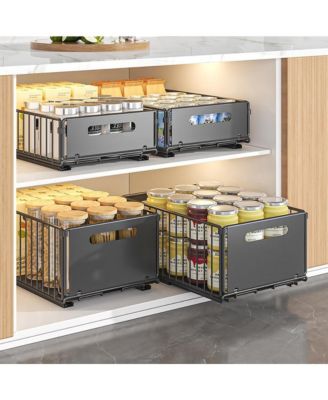 1pc Pull Out Cabinet Organizer, Expandable Kitchen Drawers, Heavy Duty Slide Out Storage Basket With Adhesive Film, Under Sink Cabinet Storage Shelf For Bathroom