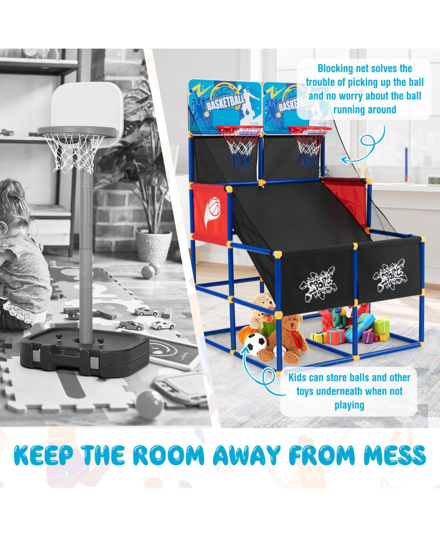 Детские игрушки KUYOTQ Kids Arcade Basketball Game Set with 4 Basketballs and Ball Pump — фото 6
