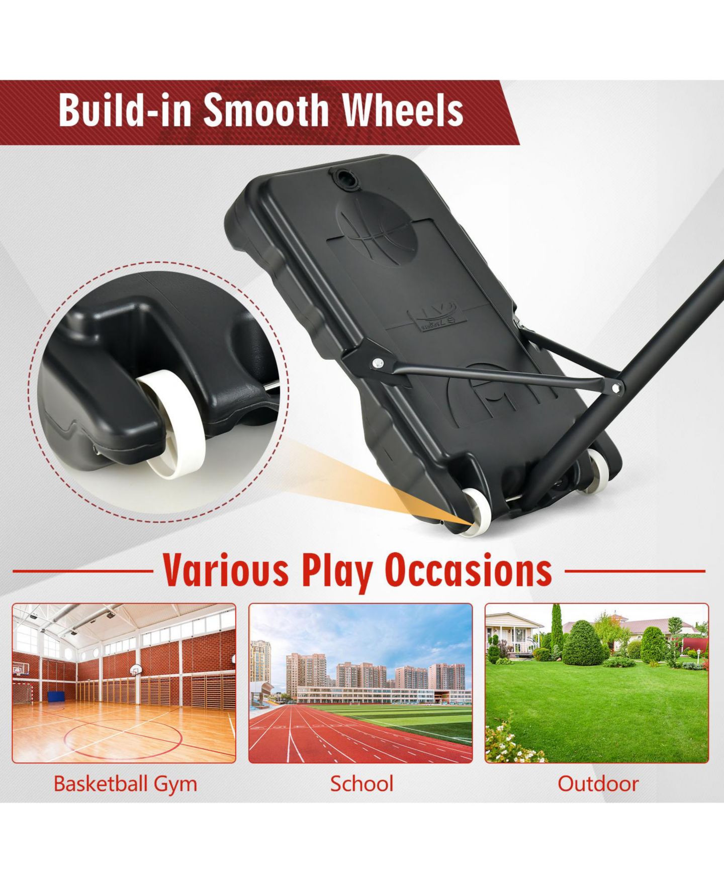Детская игрушка KUYOTQ 4.3-8.2 FT Portable Basketball Hoop with Adjustable Height and Wheels — фото 8