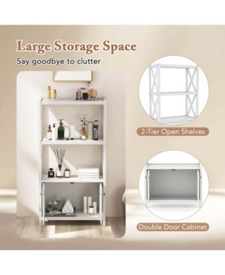 25" x 12" x 47" Bathroom Storage Cabinet with Open Shelves & Double Doors Modern Storage Organizer