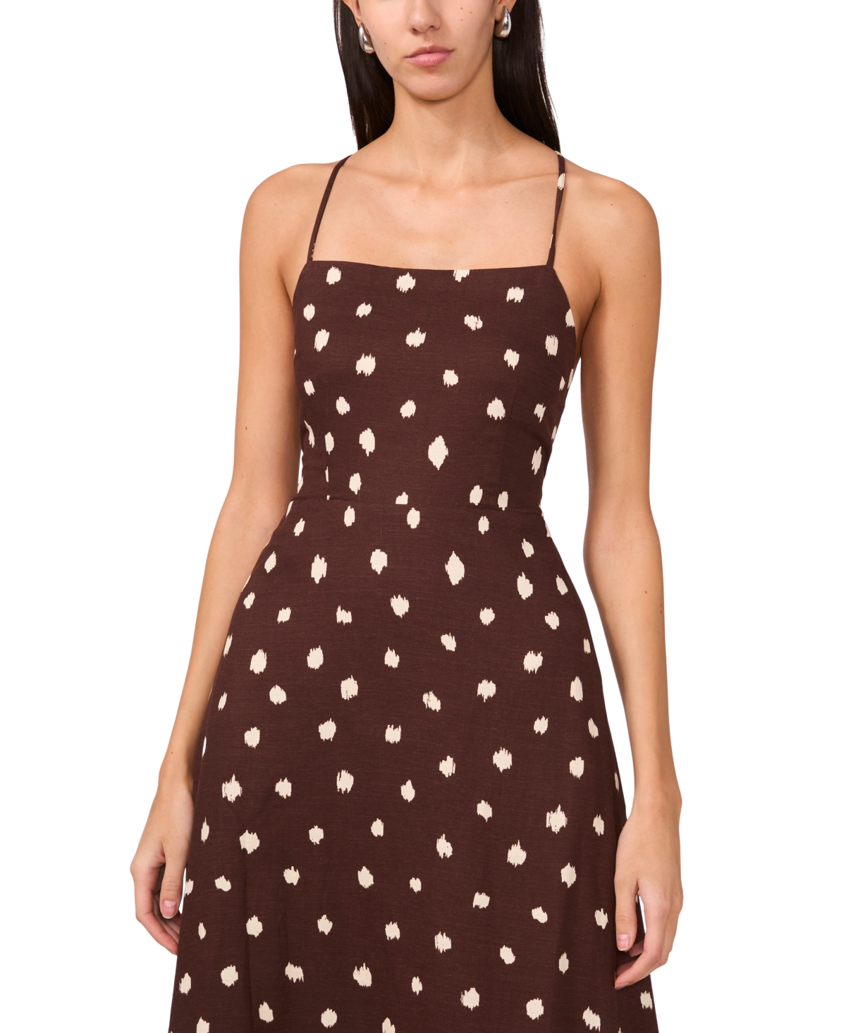 1.state Polka Dot Lace-up Maxi Dress In Mahogany