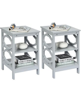 2 Pieces 3-tier Nightstand Sofa Side End Accent Table Storage Display Shelf