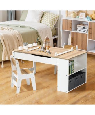 Activity Children Table with Storage Bookcase and 2 Chairs Set