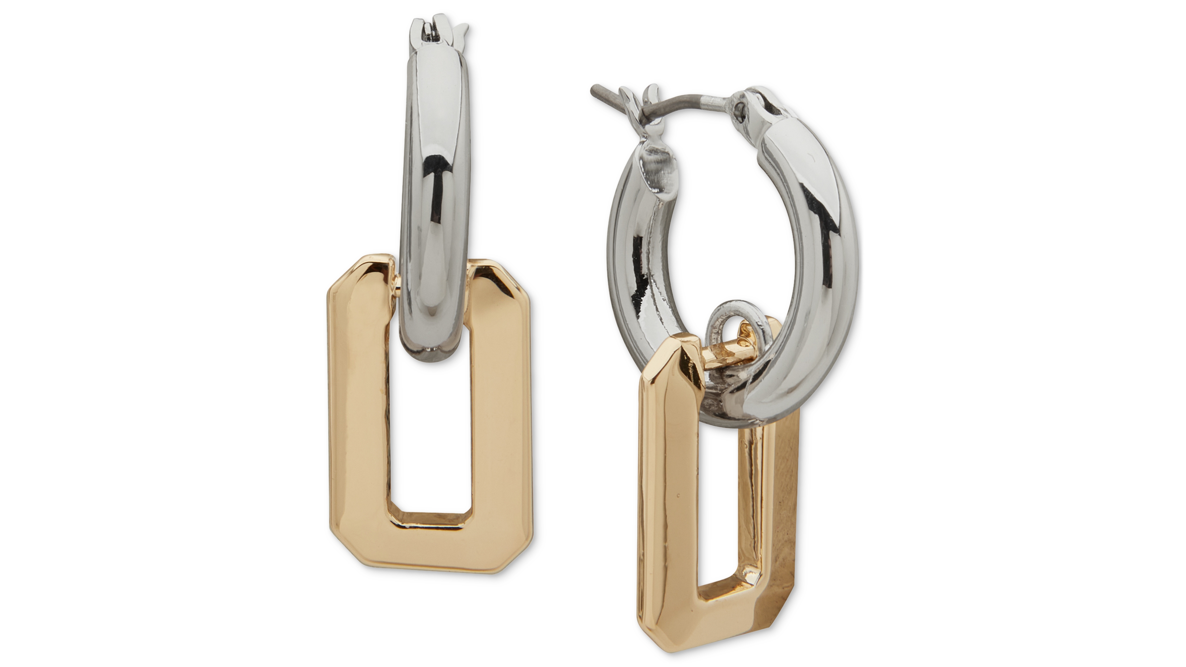 Karl Lagerfeld Paris Two-Tone Faceted Geometric Charm Hoop Earrings
