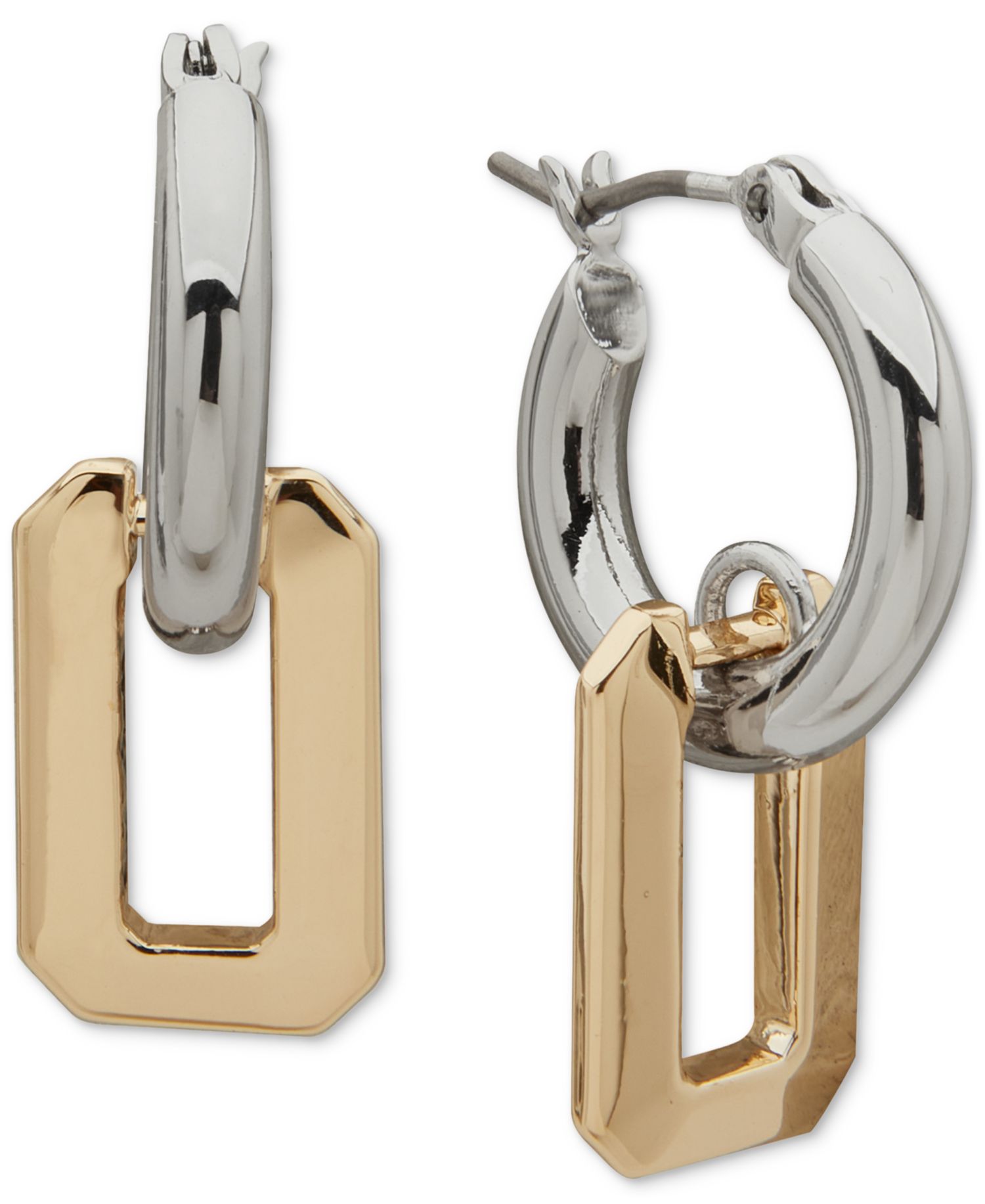 Two-Tone Faceted Geometric Charm Hoop Earrings
