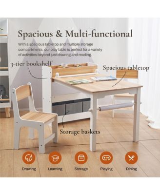 Children Play Table with Bookcase and 2 Chairs Set