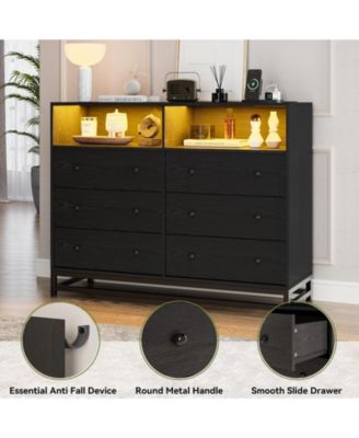 6 Drawer Dresser with LED Lights, Modern Large Capacity Storage Cabinet