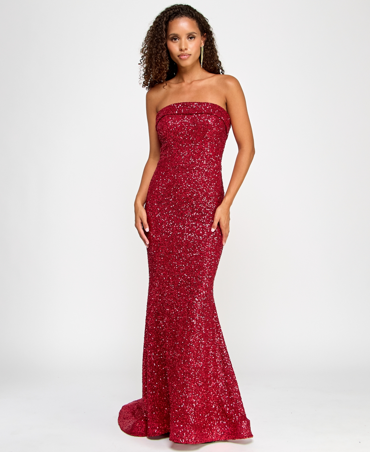 Juniors' Red-Sequin Foldover Floor-Sweeping Gown - Red