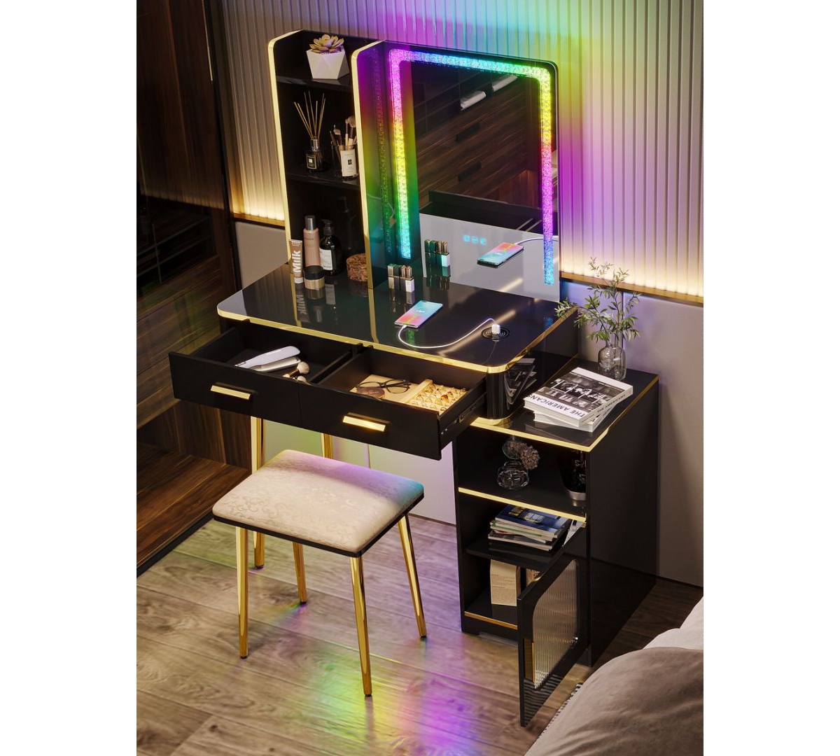 Vlsrka Vanity Makeup Desk with Mirror and Lights