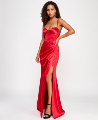 B Darlin Juniors' Satin Rhinestone Corset Gown, Created for Macy's